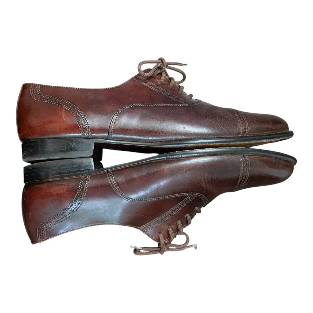 Giorgio Brutini Mens Cap Toe Oxford Dress Shoes Brown Leather Vintage Size 9.5 D